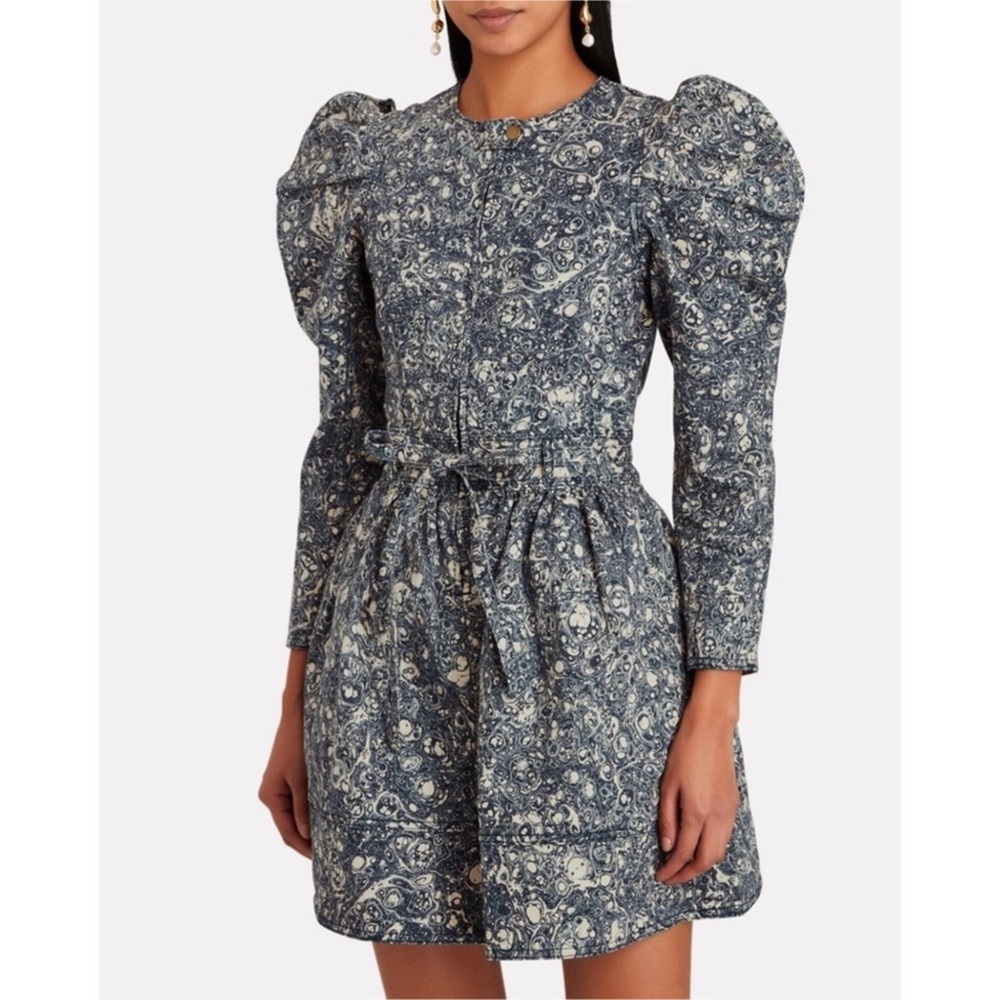 ULLA JOHNSON Domino Marbled Denim Mini Dress Sz 0